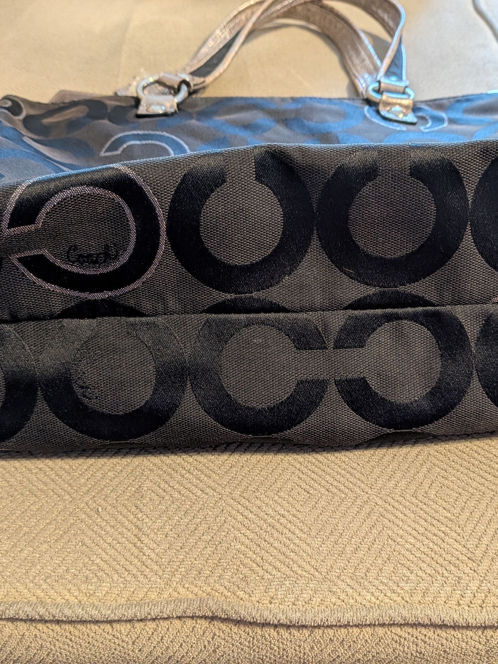 Coach Poppy Black Signature 'C' Jacquard Satchel with Silver Accents - Picture 11 of 13